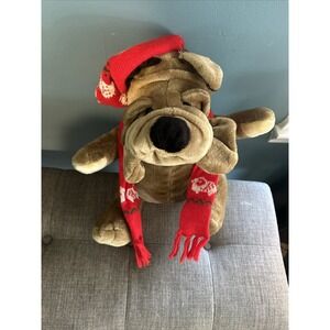 15 " Vintage Cuddle Wit Brown Christmas Bulldog Puppy Stuffed Animal Plush Toy